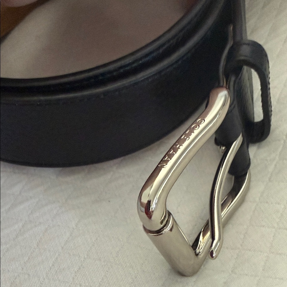 Cole Haan Men’s Black Pebble Leather Heavy Duty Belt with Polished Silver Buckle